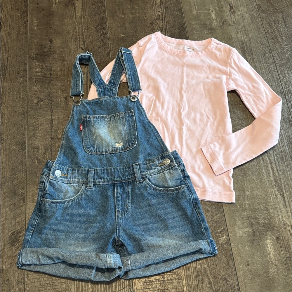 Levi's Kids Classic Denim Short Overalls & long sleeve t-shirt top
